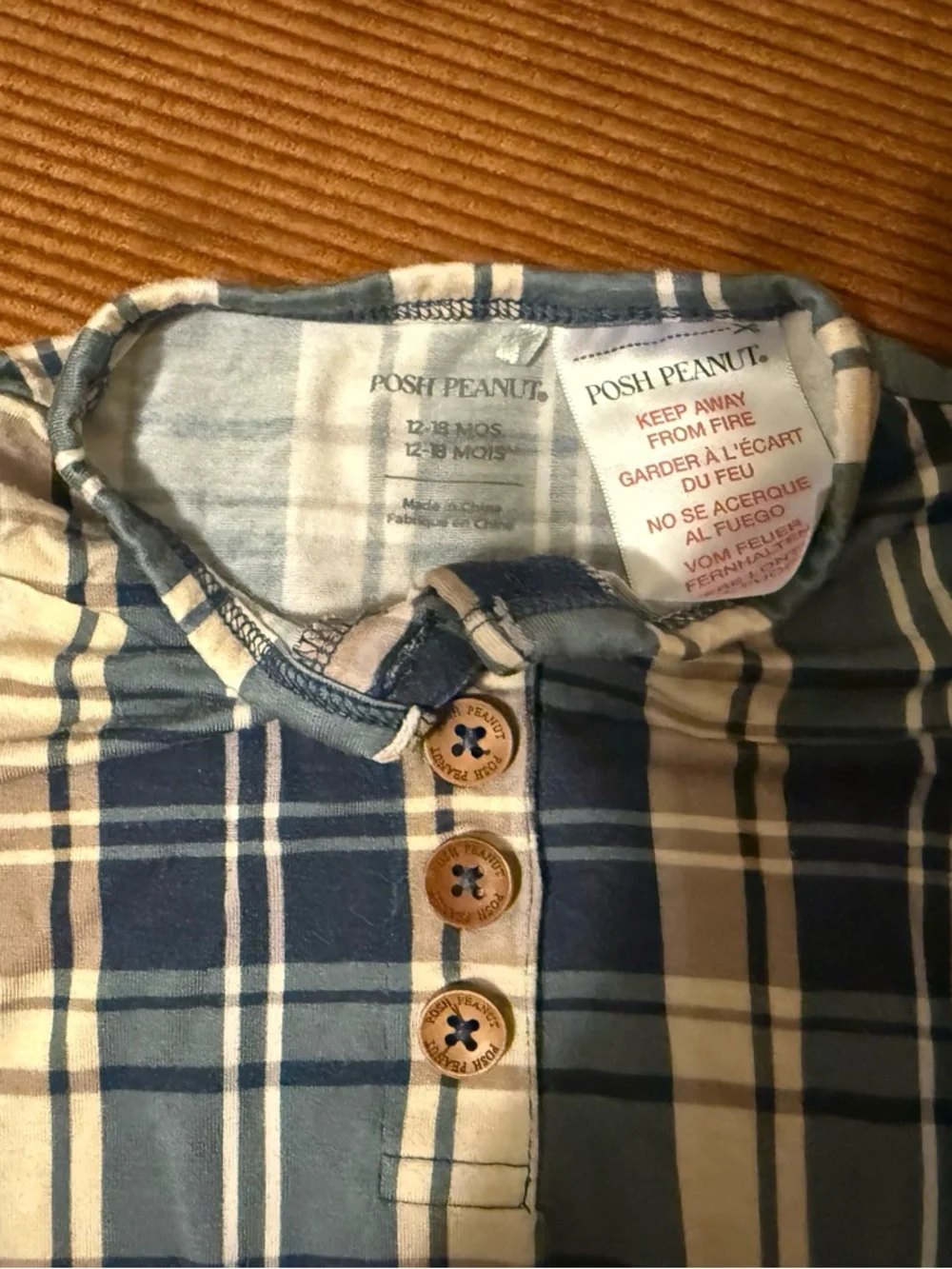 Posh Peanut‎ Plaid Romper 12-18 Months Button Front Bamboo One Piece
